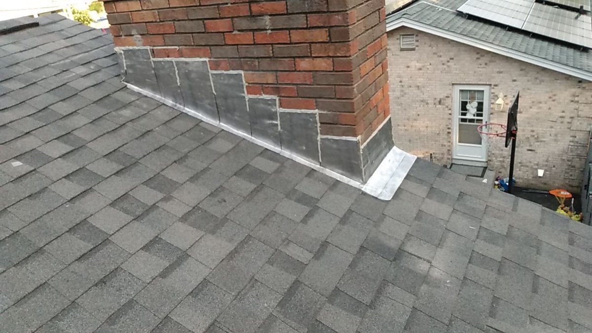 Chimney Reflash and a Fresh Landmark PRO Roof in Max Def Pewterwood — Warwick, RI