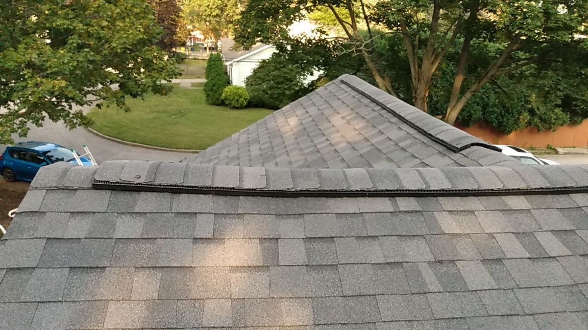 After — Chimney Reflash and a Fresh Landmark PRO Roof in Max Def Pewterwood — Warwick, RI