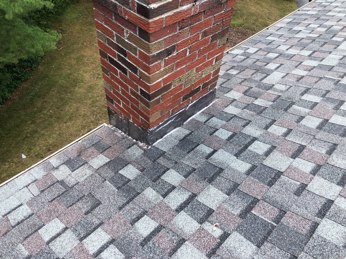 New chimney flashing on Landmark PRO Colonial Slate roof Smithfield RI