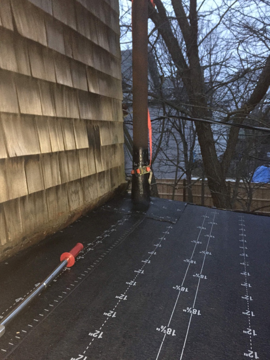 Self-adhered base sheet installed on Newport RI low-slope roof