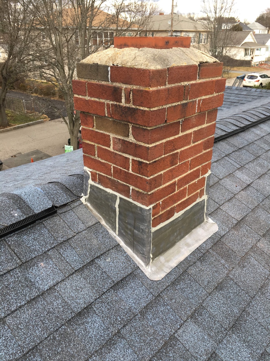Chimney flashing detail on Atlantic Blue Landmark roof East Providence RI