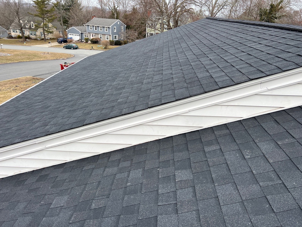 Crisp ridge line detail Charcoal Black architectural shingles Lincoln RI