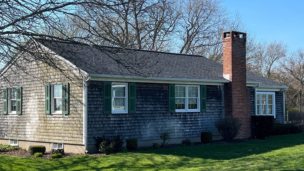 After — House and Gazebo Reroofed in Landmark PRO Pewterwood — A Narragansett, RI Roof Replacement with New PVC Trim