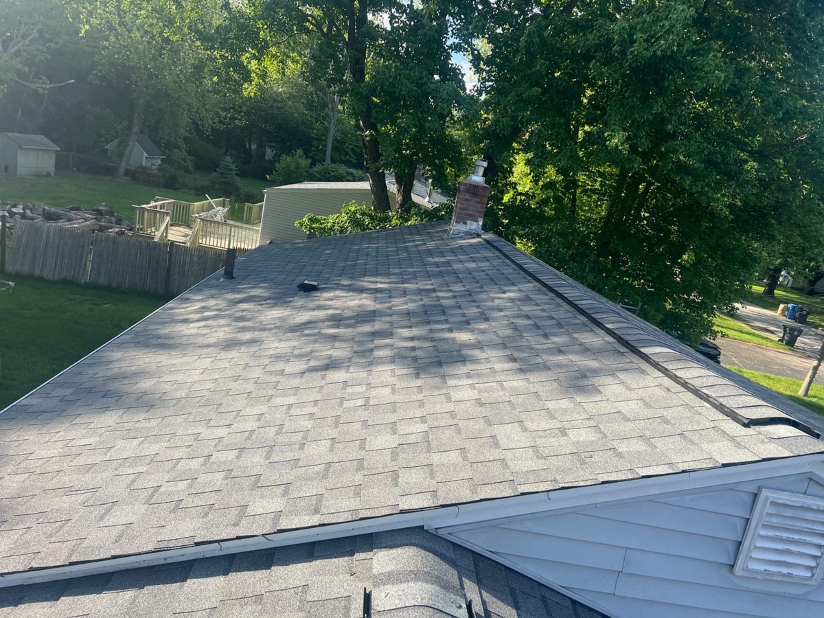After — Cumberland, RI Roof Repair: CertainTeed Landmark Georgetown Gray & Chimney Flashing