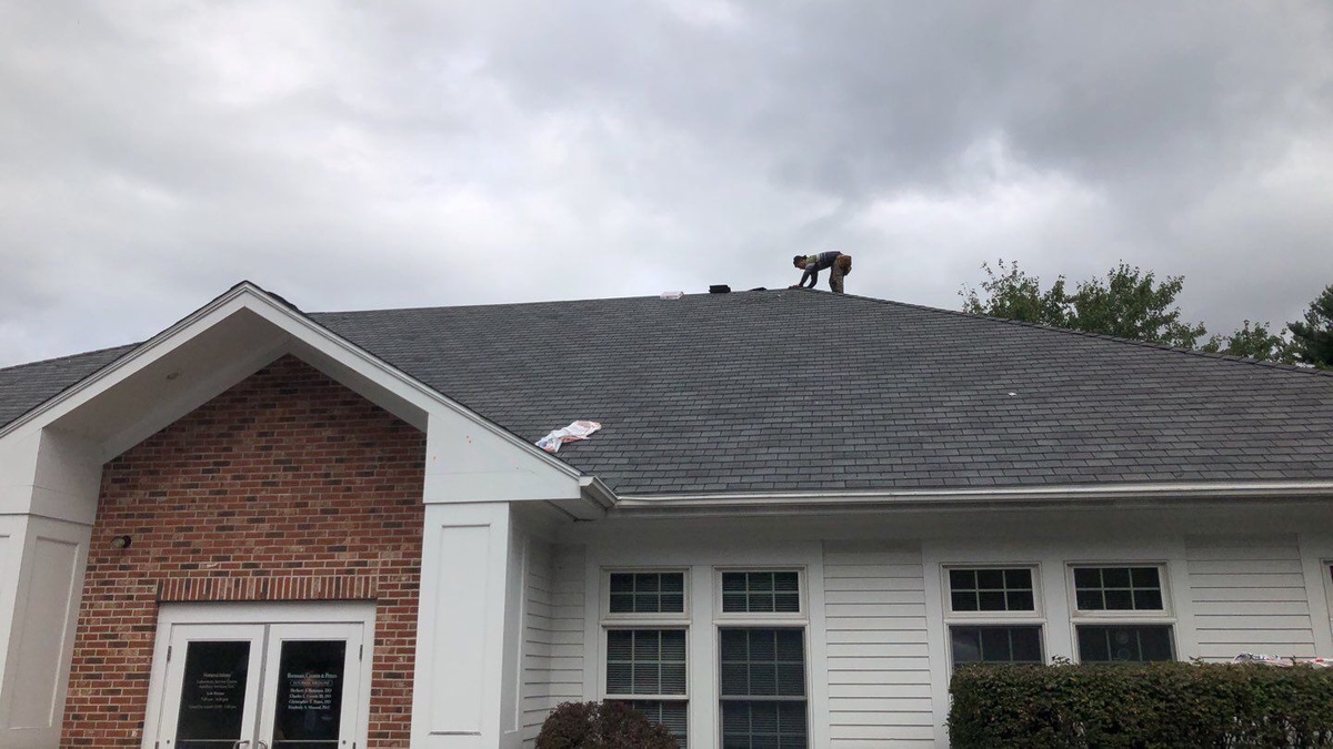 New GAF Slateline Antique Slate roof detail East Greenwich RI storm damage replacement