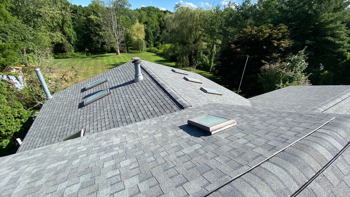 Finished ridge and hip detail Georgetown Gray architectural shingles Cranston RI