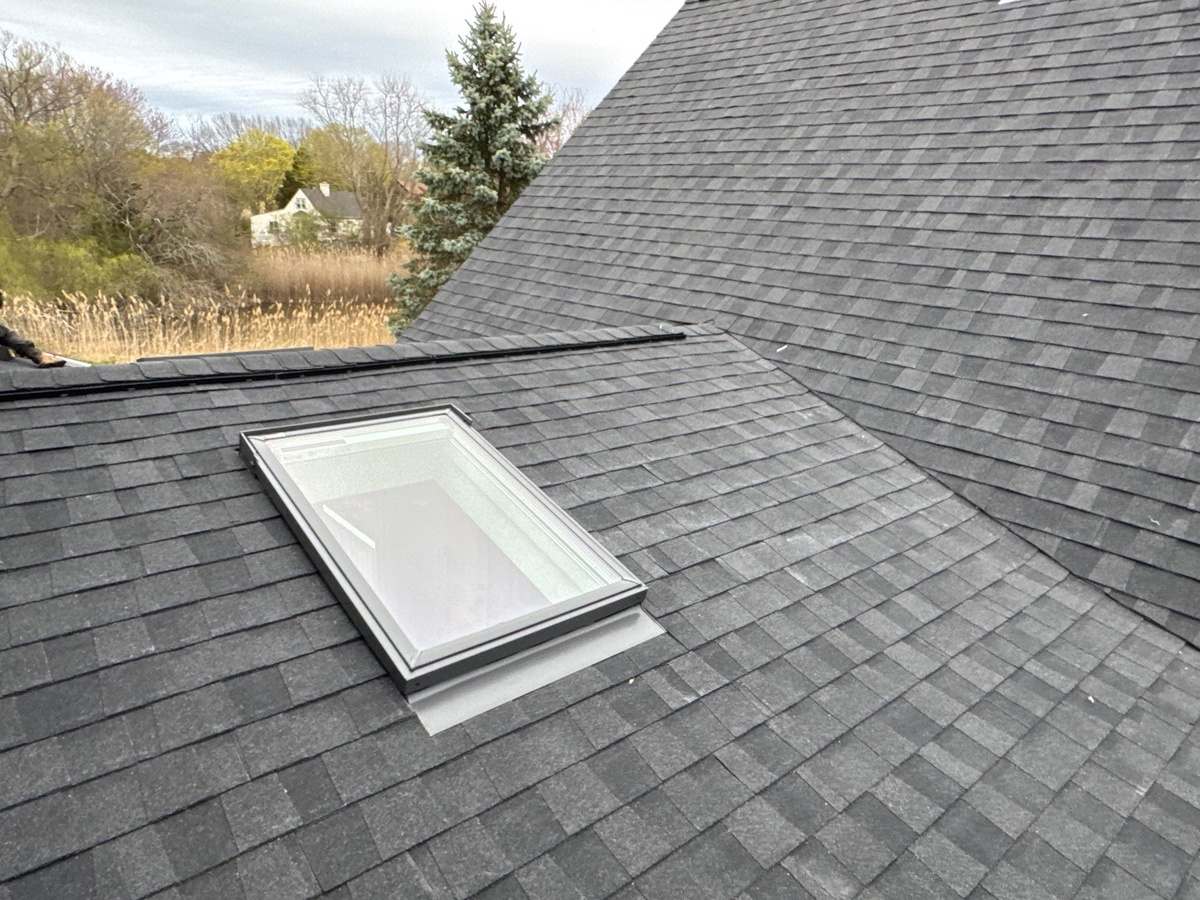 New skylight on Landmark Charcoal Black roof Barrington RI