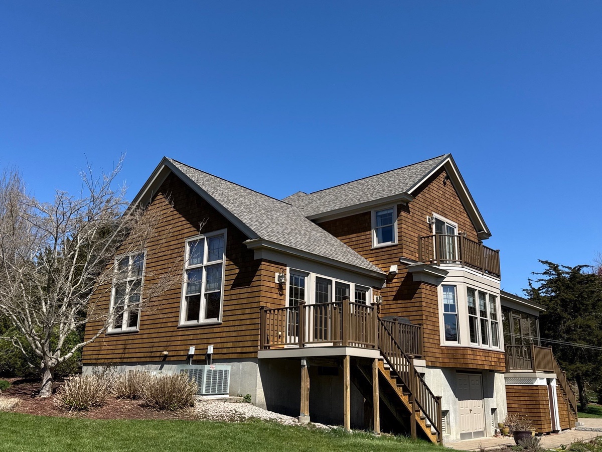 Landmark PRO Weathered Wood by the Salt Pond — A Charlestown, RI Roof Replacement, House and Garage Together