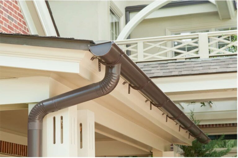 Half round aluminum gutter installed by Pinnacle Roofing and Skylights