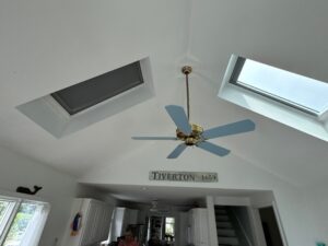 Skylight installation in a Tiverton, RI, home, showing two new Velux skylights