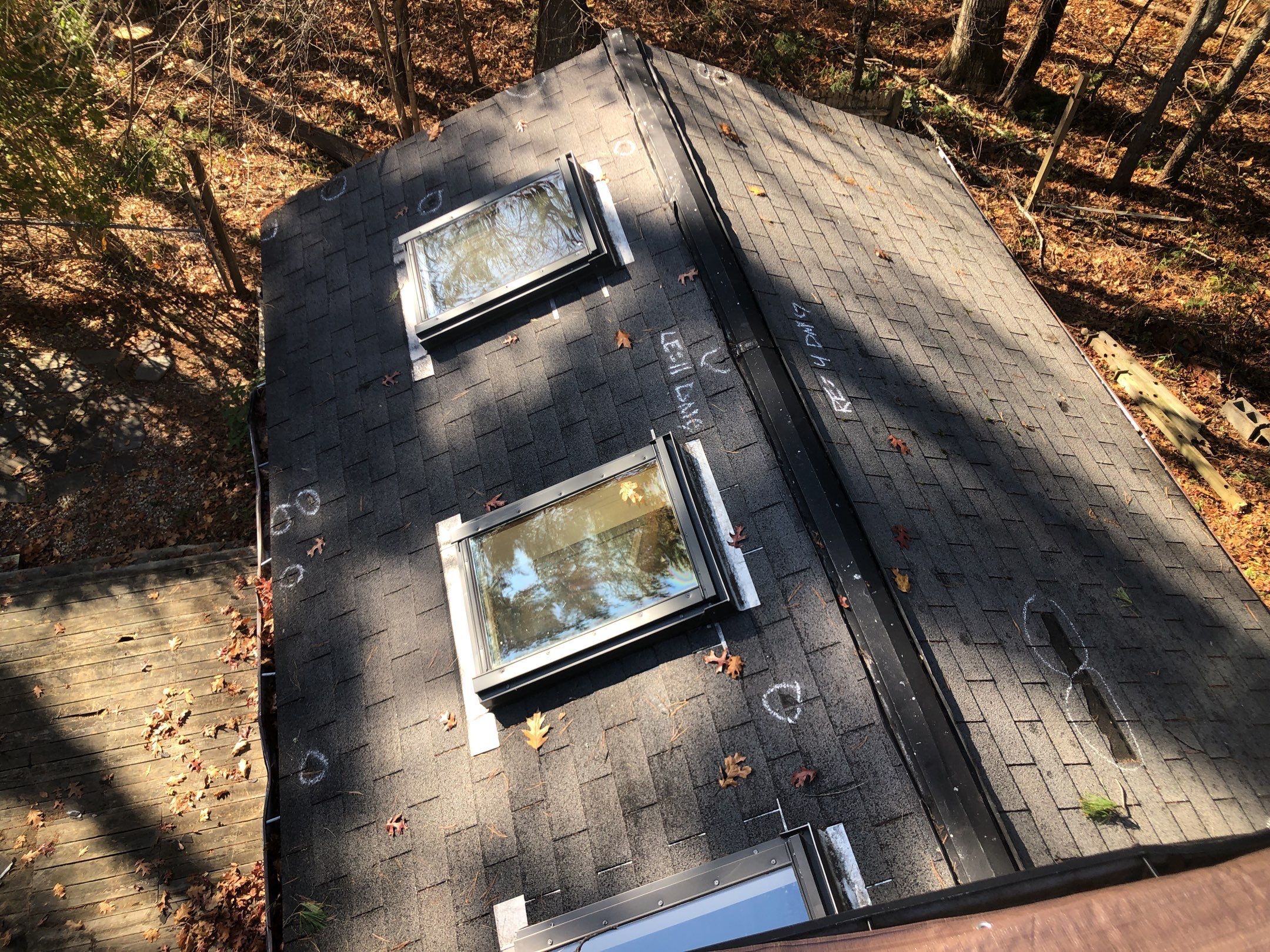 Aerial view of skylights, Glocester storm roof restoration