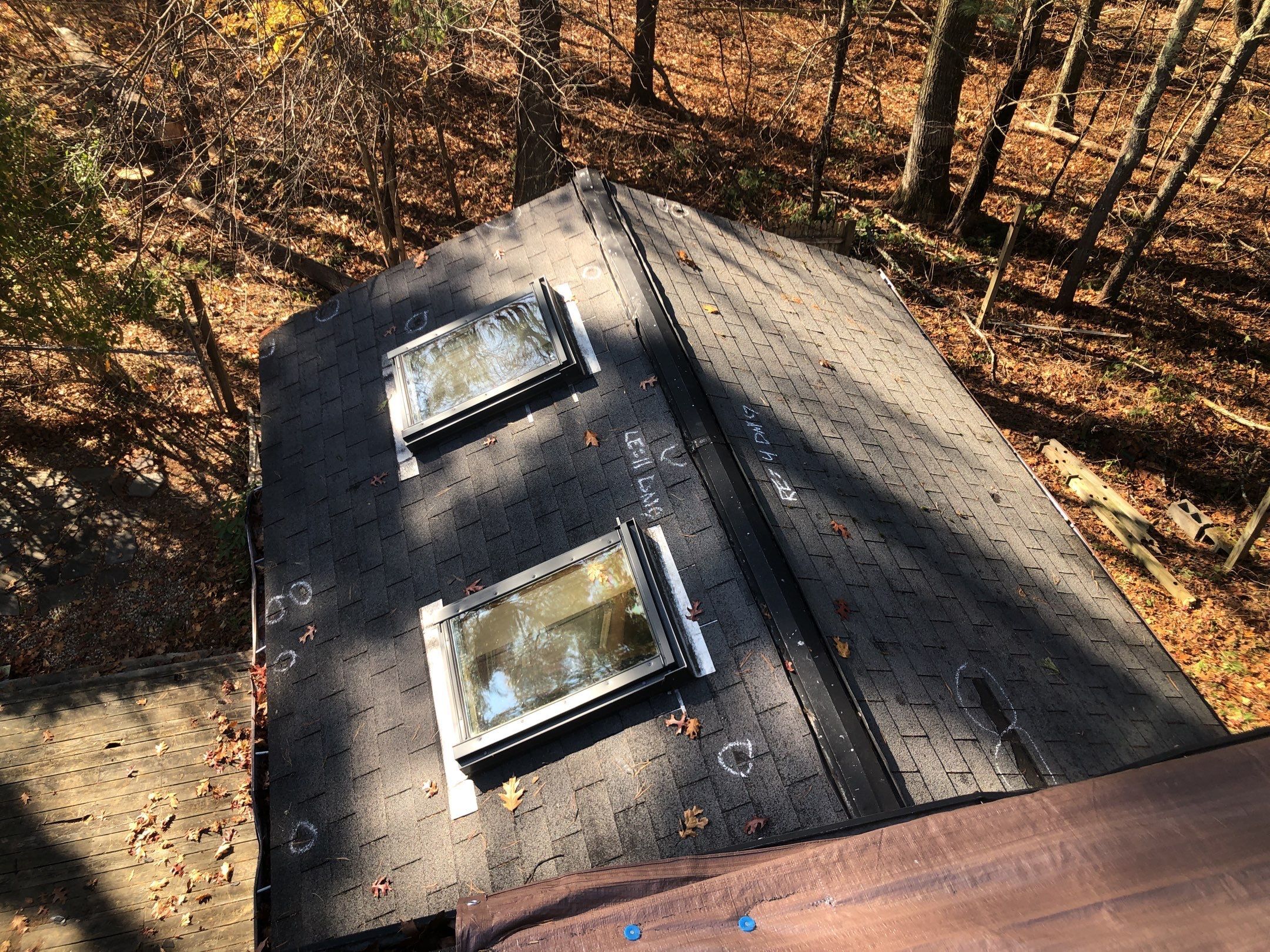 Drone shot of Glocester storm roof and skylights