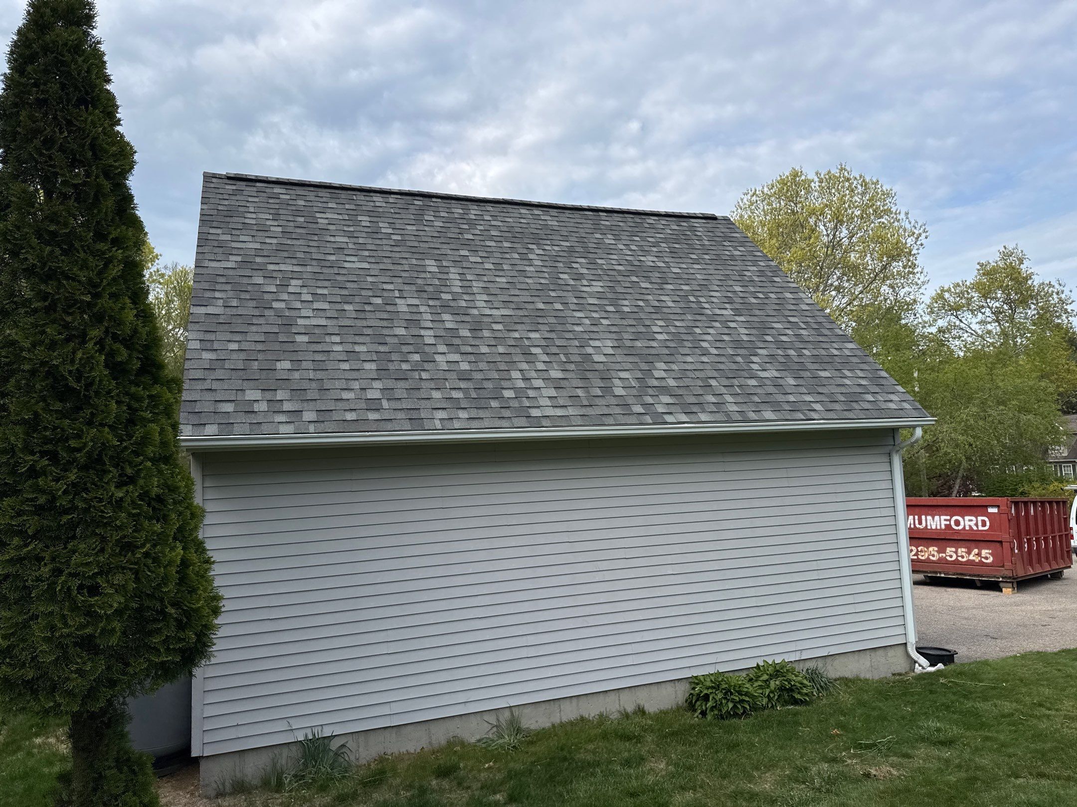 New Georgetown Gray roof on garage, Richmond storm restoration