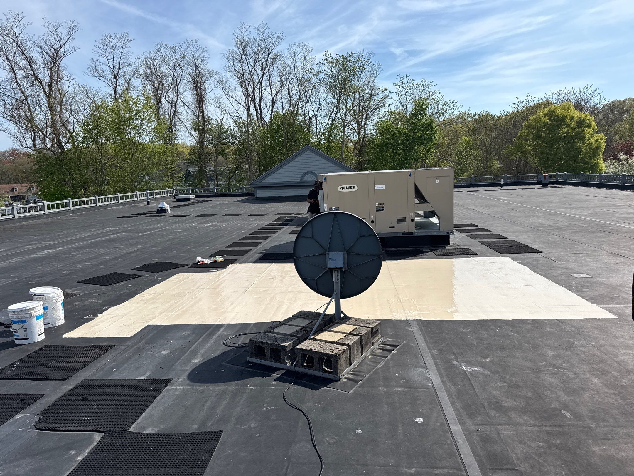 Aerial view of completed Barrington commercial flat roof repair