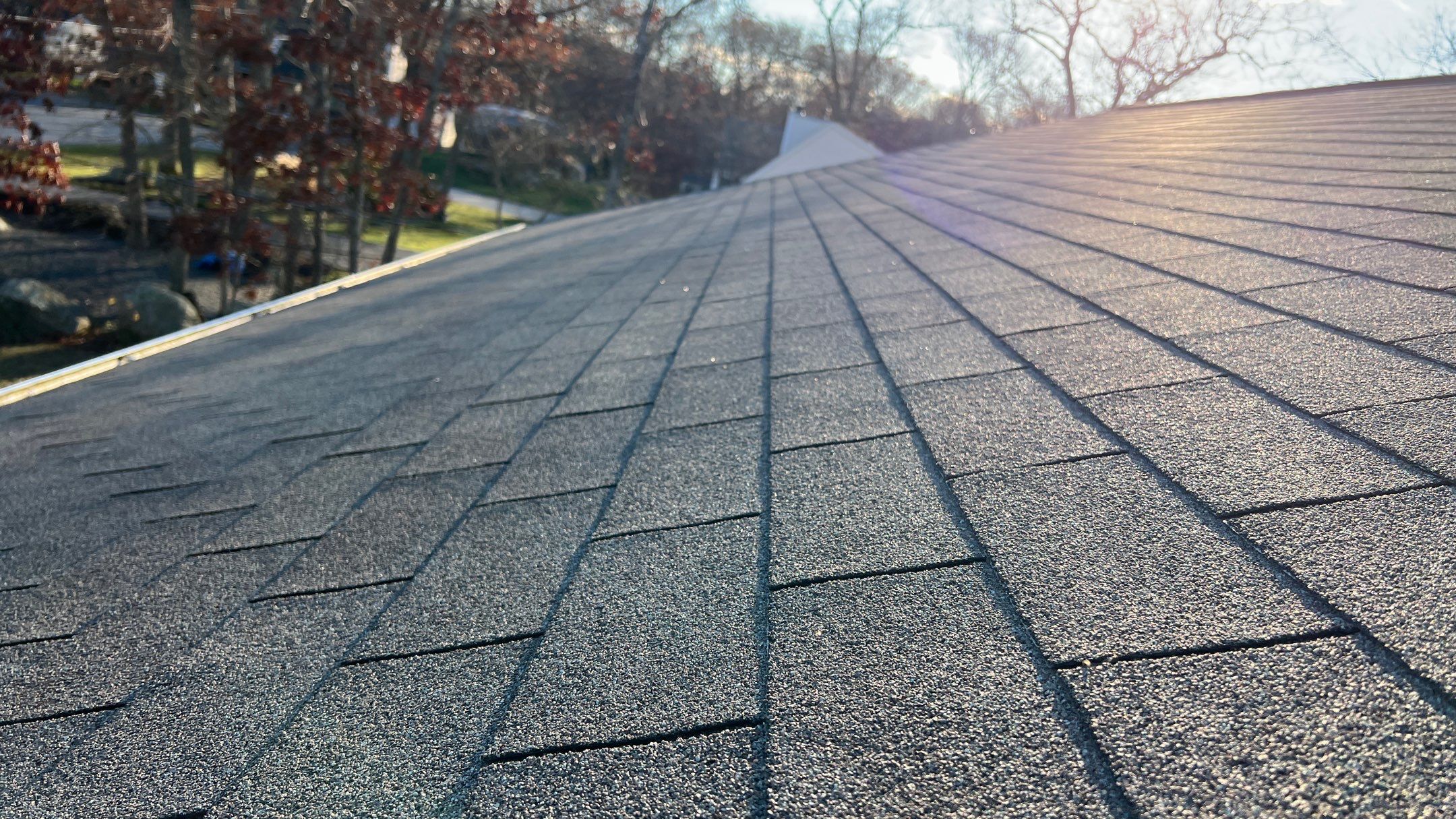 Charlestown roof repair, aerial of new asphalt shingle roof