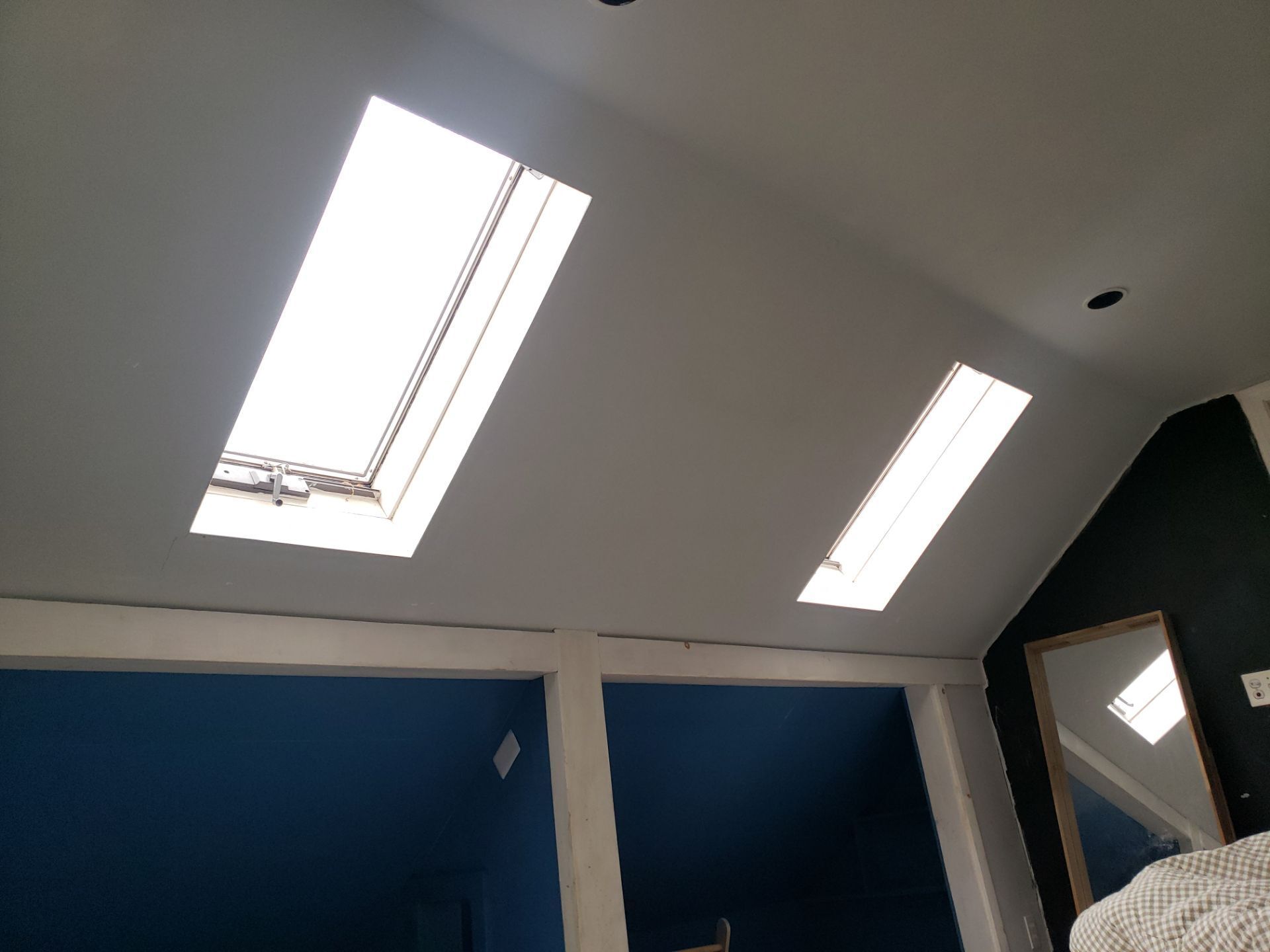 Interior view of paired skylights