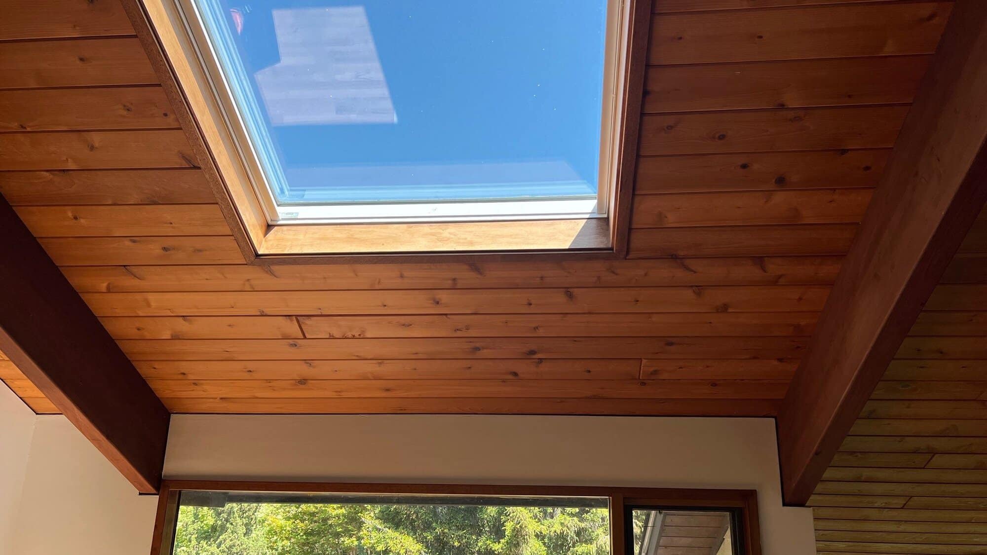 Clean skylight flashing detail on the completed roof