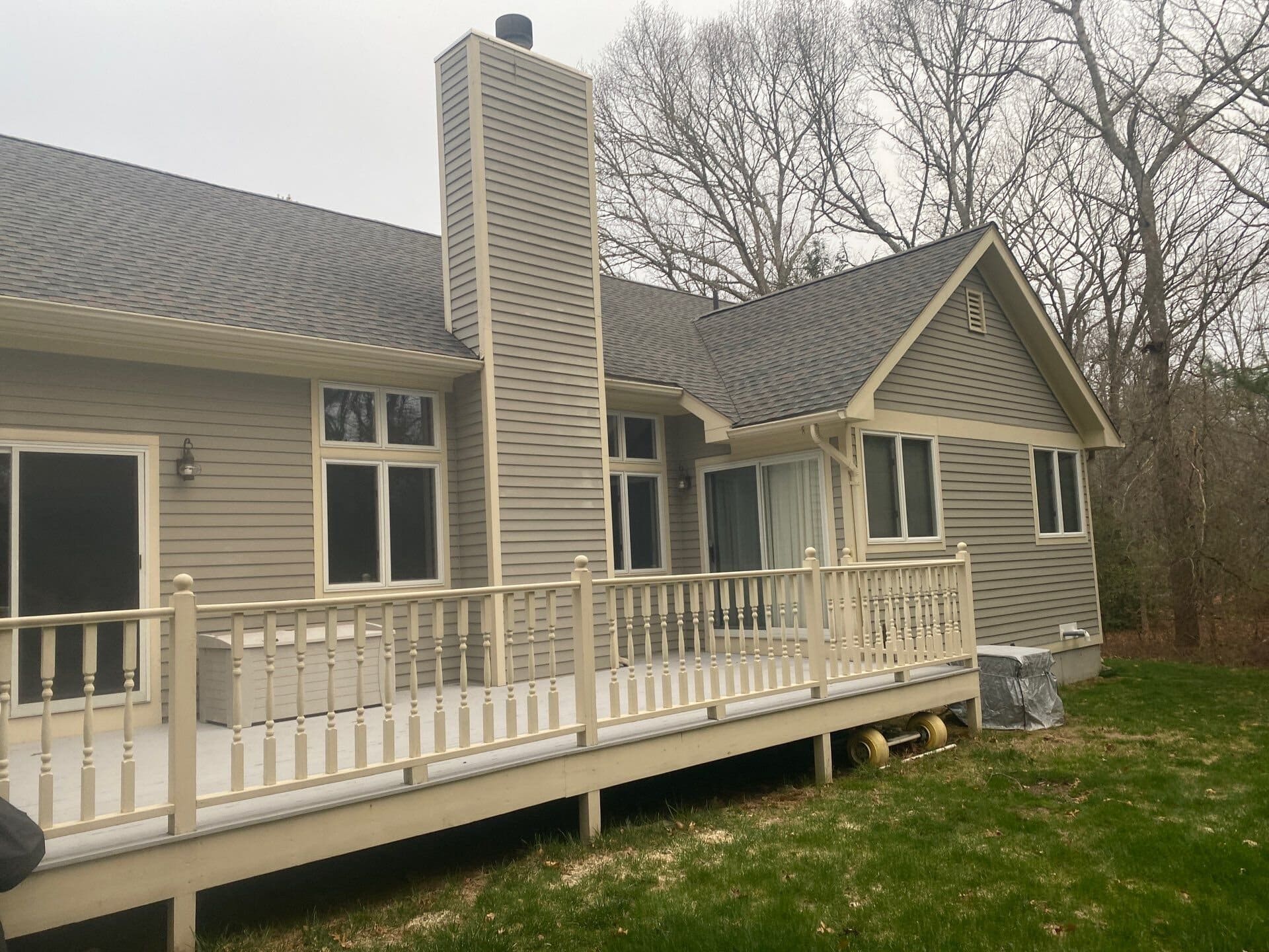 Fresh siding wraps the completed exterior