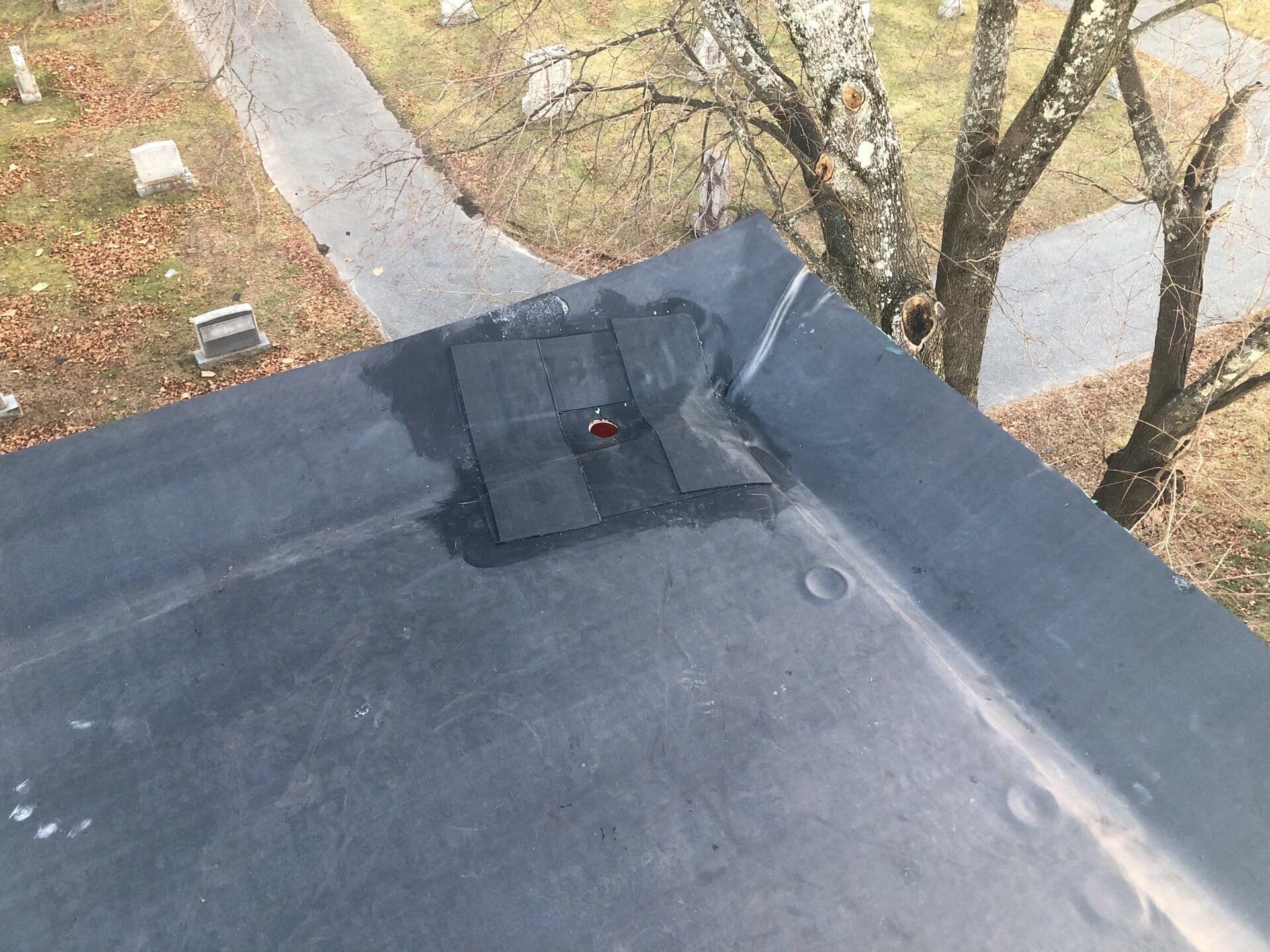 Finished asphalt shingle roof from above