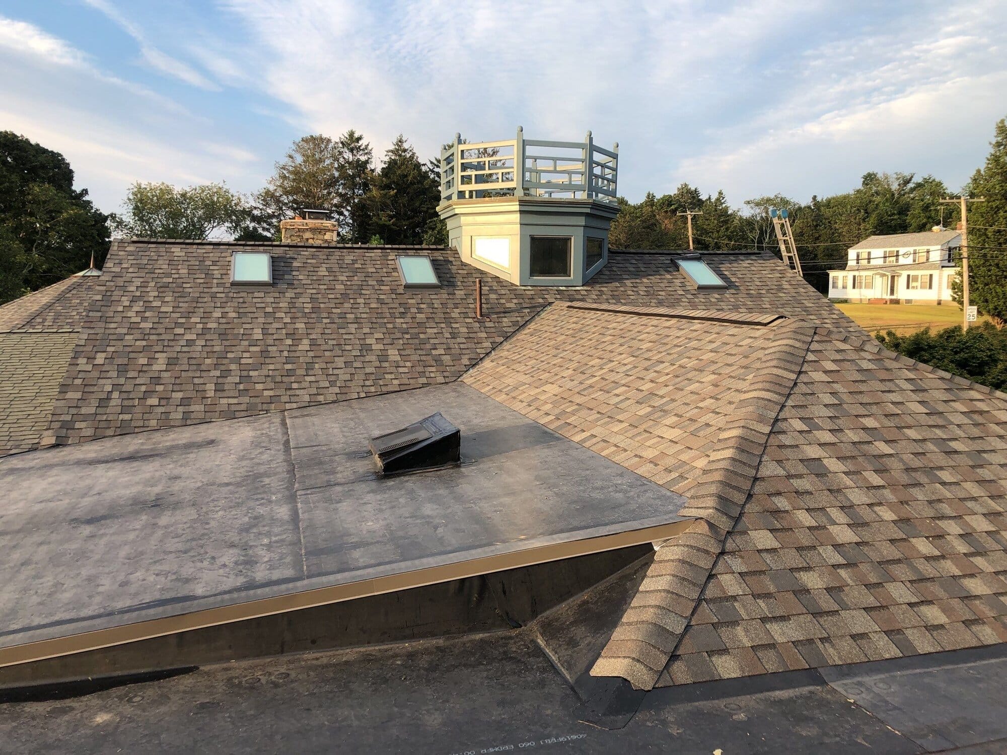 Completed commercial roof system with proper drainage