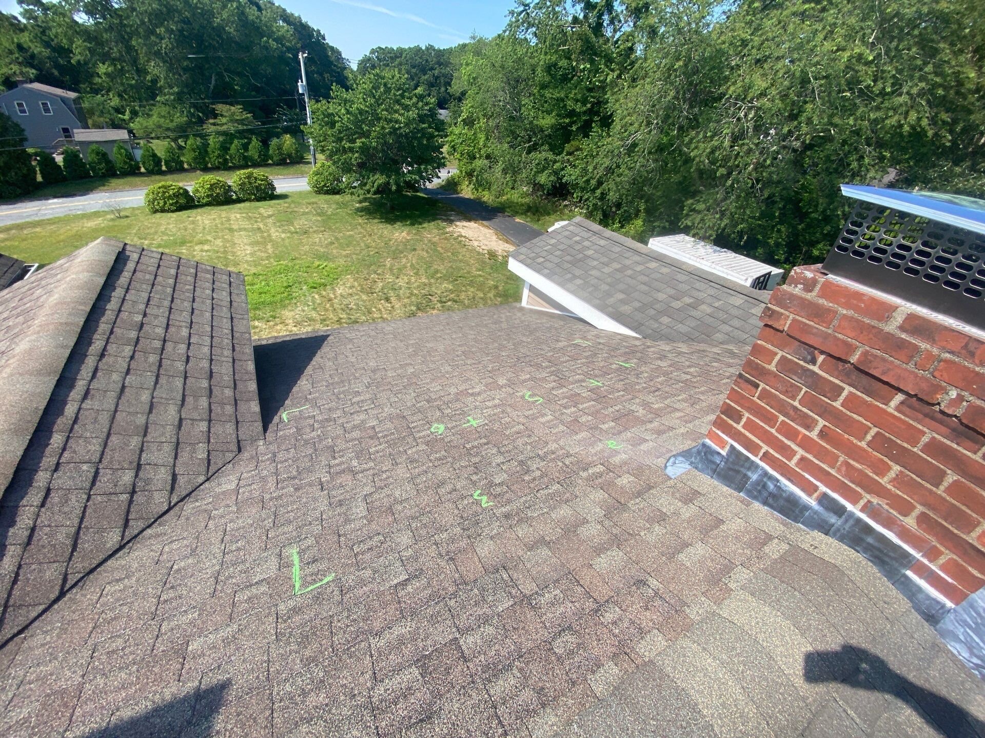 Finished asphalt shingle roof from above