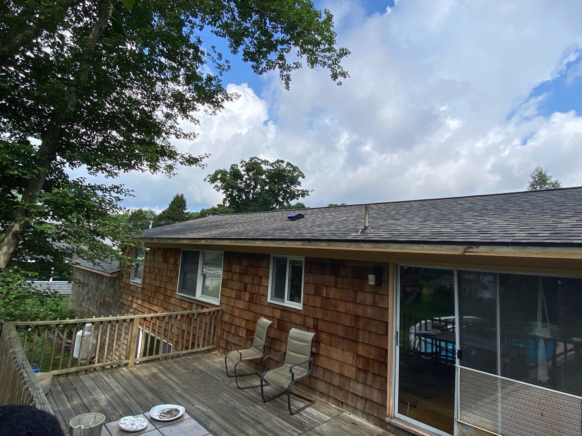 Continuous ridge vent runs the length of the finished roof peak