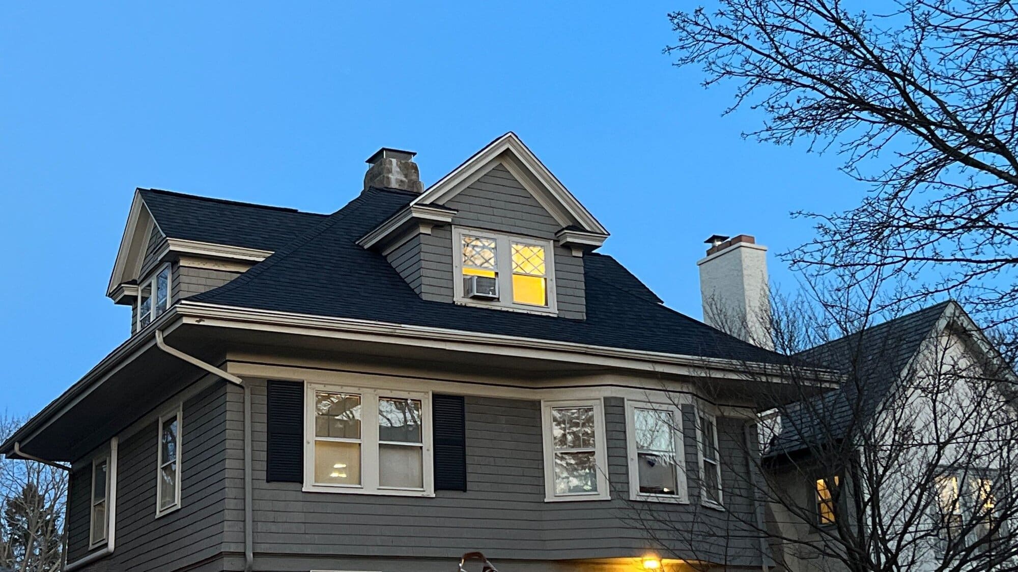 After — Charcoal Black Roof Replacement on a Providence Foursquare, RI