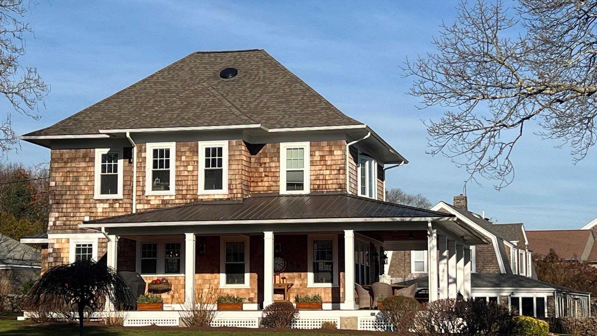 After — North Kingstown Storm Damage Roof Restoration in Weathered Wood