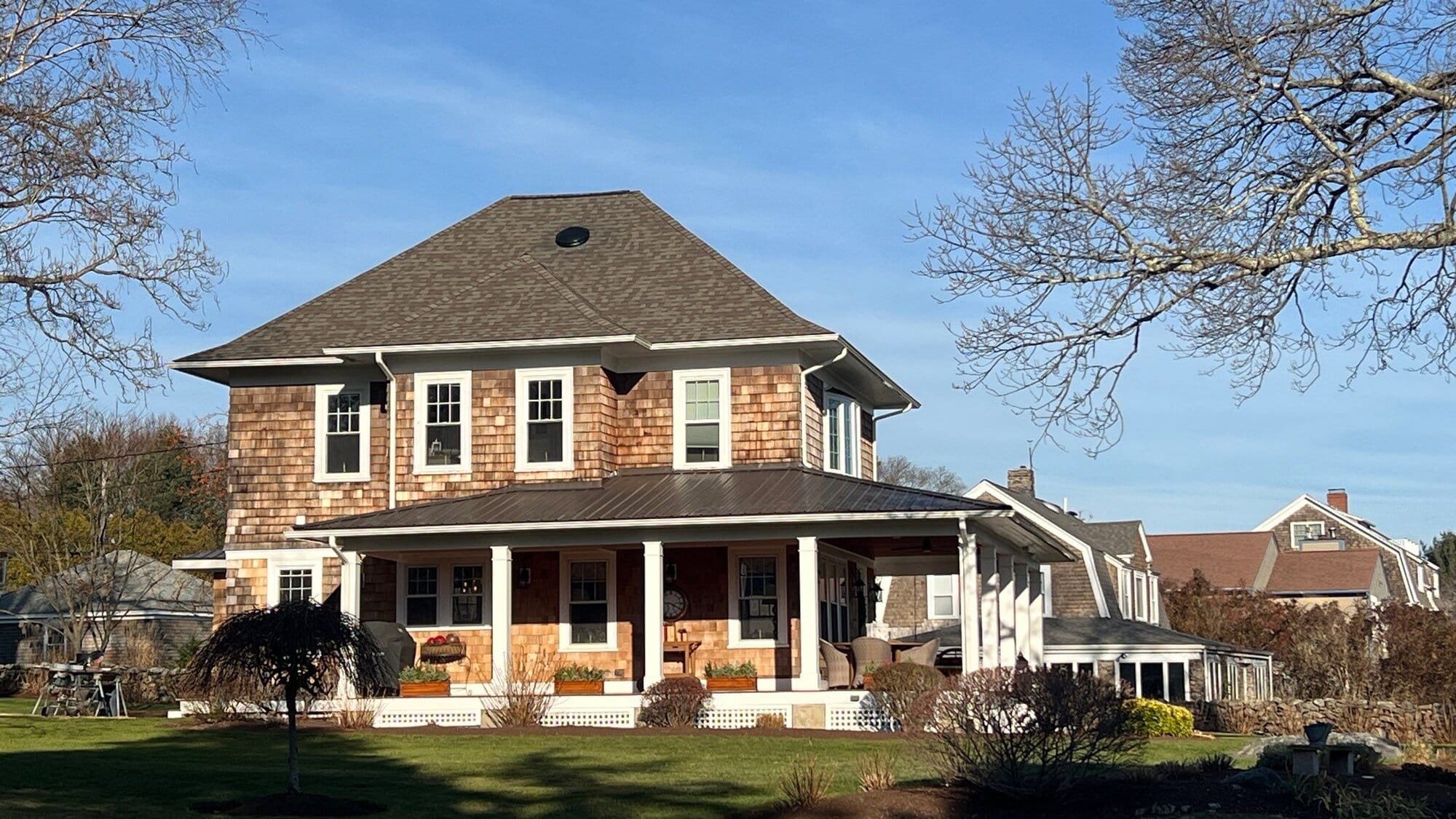 North Kingstown Storm Damage Roof Restoration in Weathered Wood
