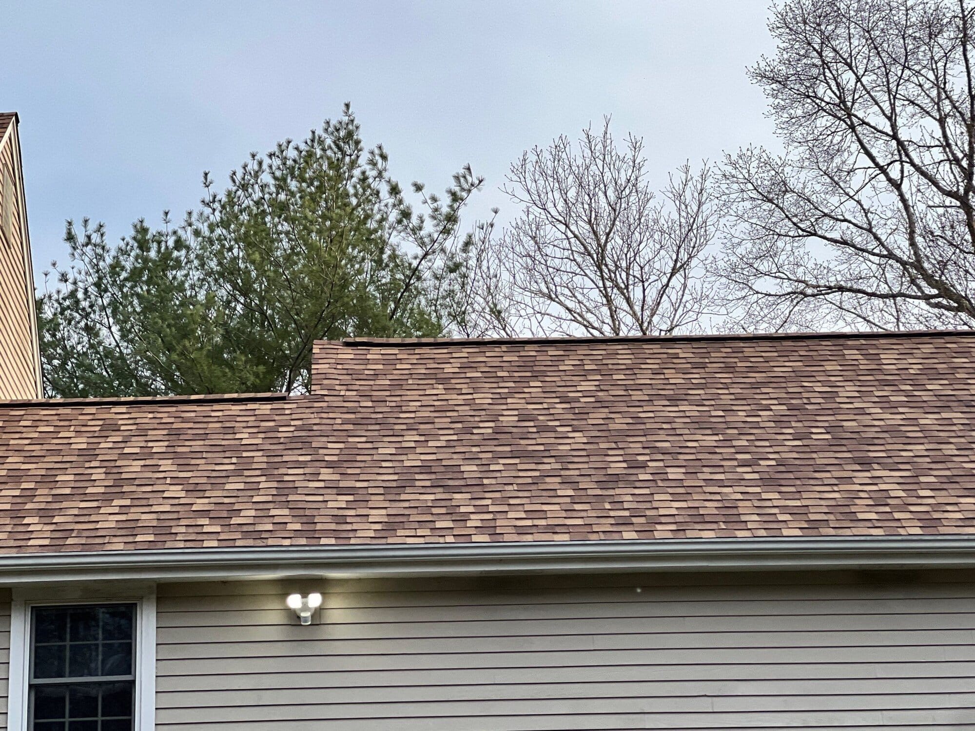 Finished asphalt shingle roof from above