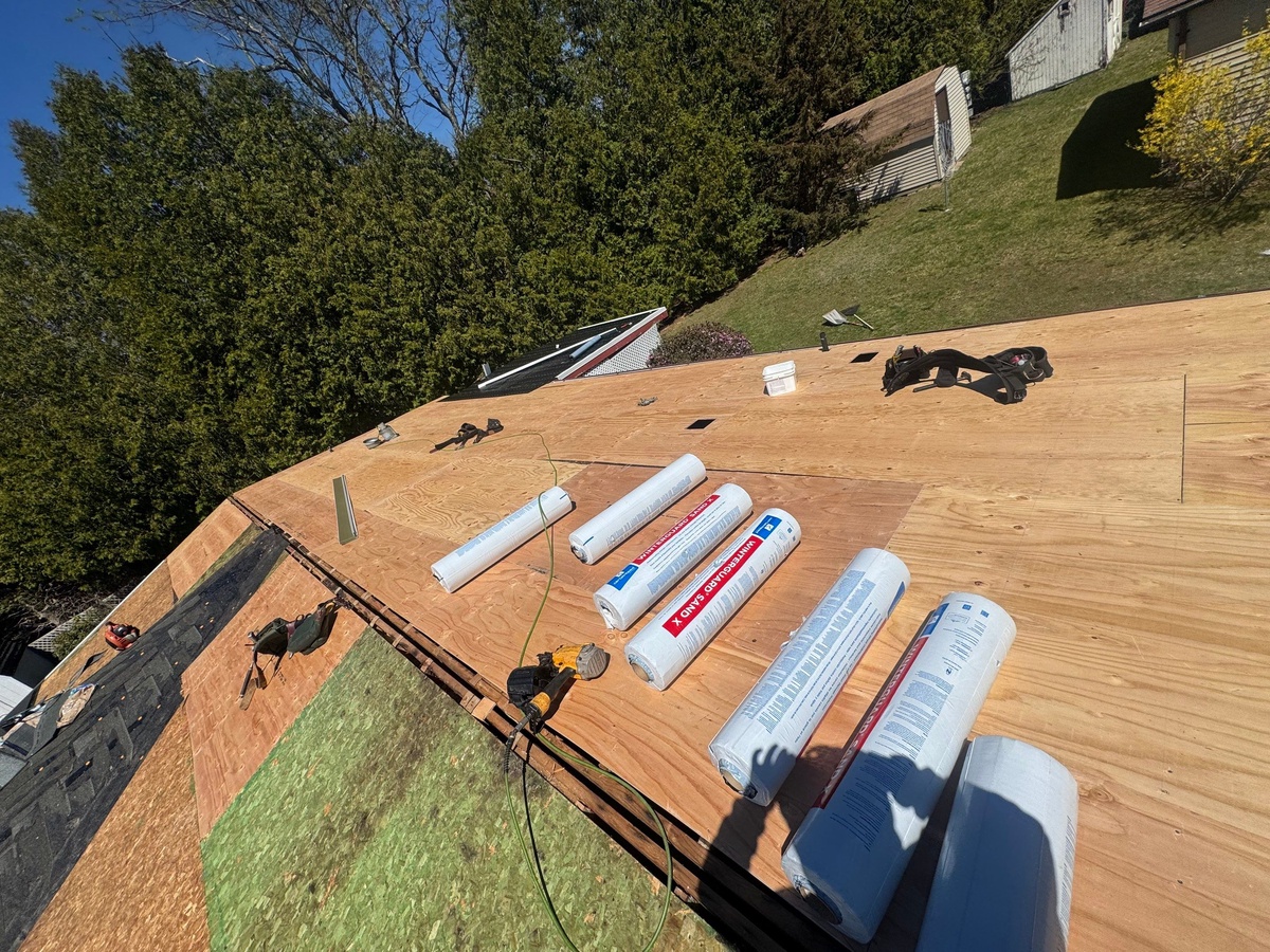 New plywood roof deck and underlayment preparation for CertainTeed Landmark installation in Coventry RI