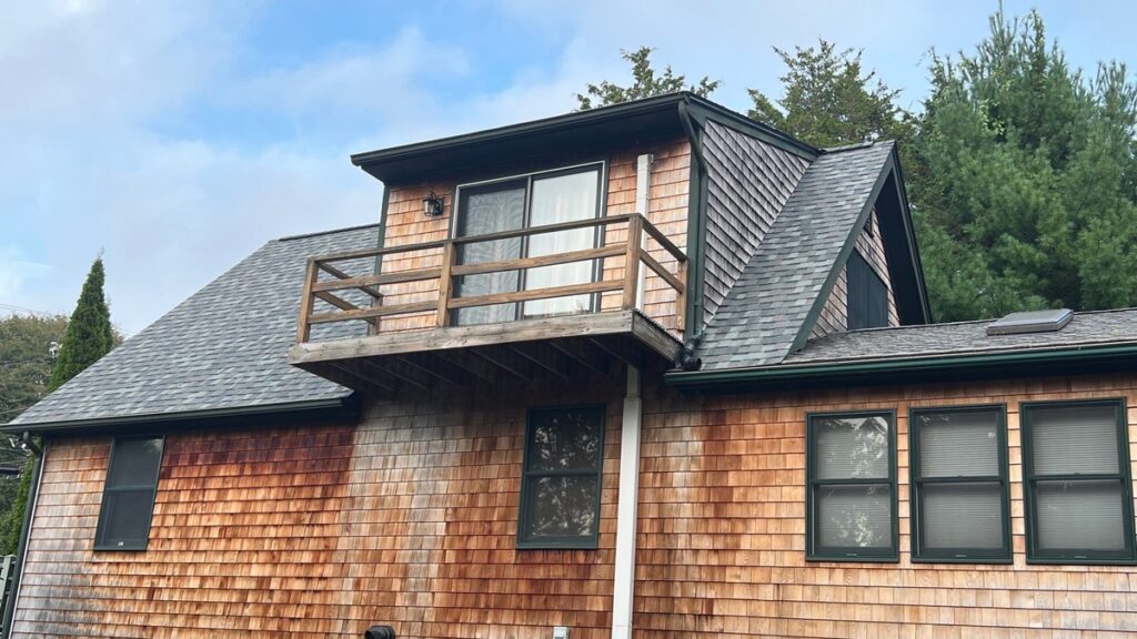 CertainTeed Landmark PRO Colonial Slate roof with cedar shake siding in Jamestown RI by Pinnacle Roofing
