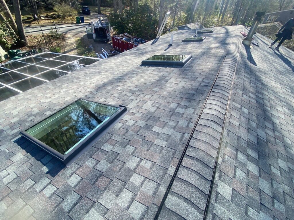 CertainTeed Landmark PRO Colonial Slate roof with VELUX skylights completed in Kingston RI by Pinnacle Roofing