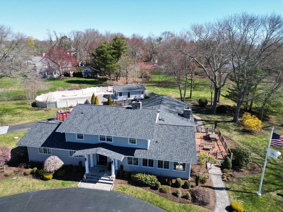 Roof plane detail showing CertainTeed Landmark PRO shingles and VELUX Fixed skylight in Warwick RI