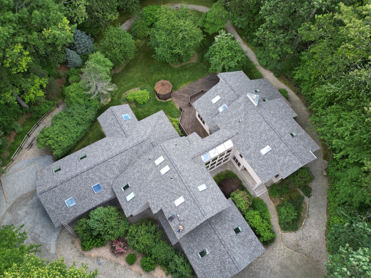 After — A Complex Contemporary Roofline in Landmark PRO Driftwood — Cranston, RI Roof and Skylight Replacement