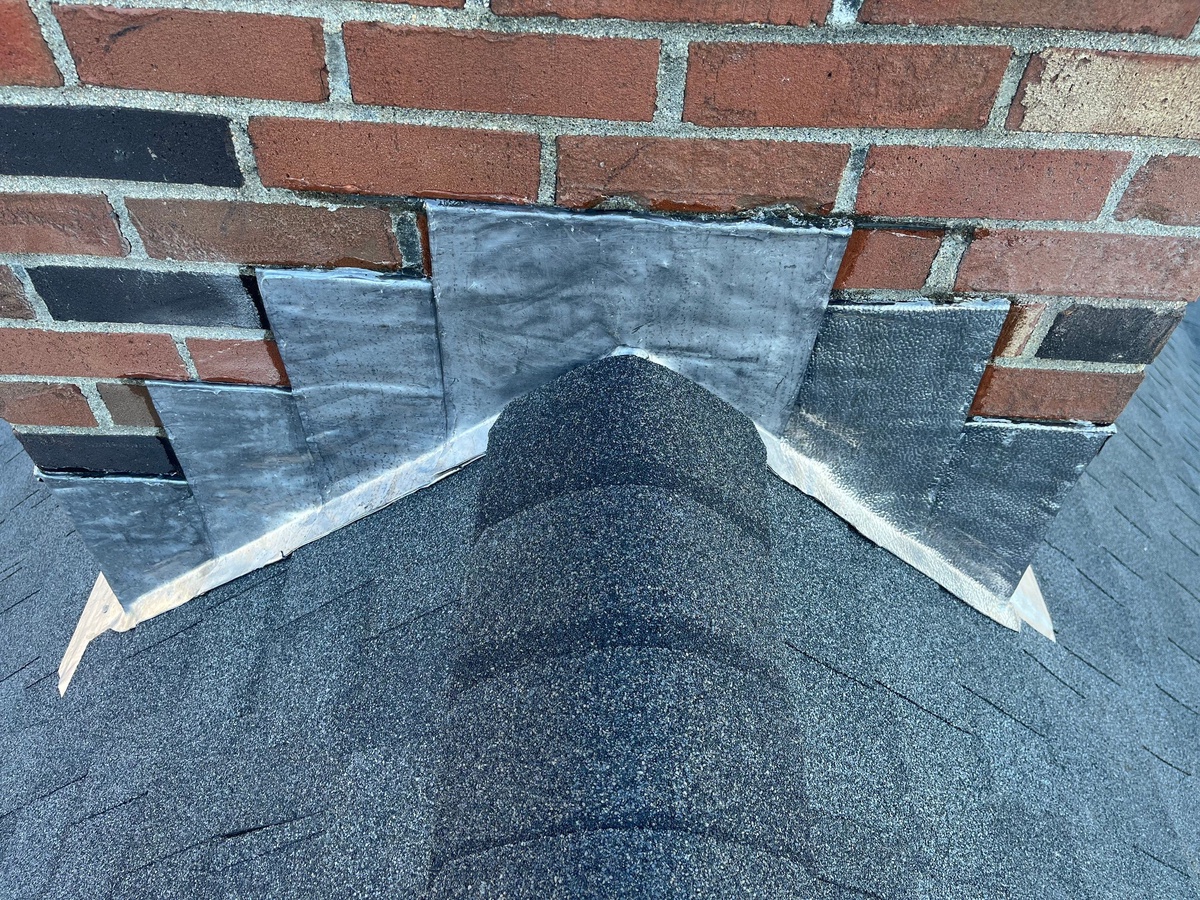 New chimney flashing on Landmark Pewterwood roof Smithfield RI
