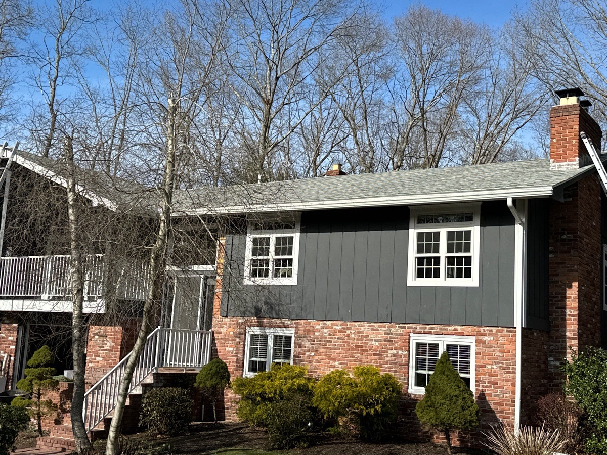 After — Landmark in Cobblestone Gray, Chimney Work, and a VELUX Solar Skylight — North Smithfield, RI