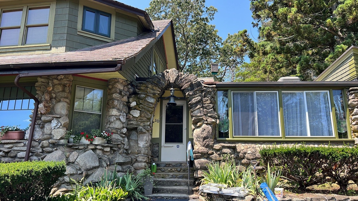 Historic stone entrance of circa 1900 lodge in Harmony Glocester RI