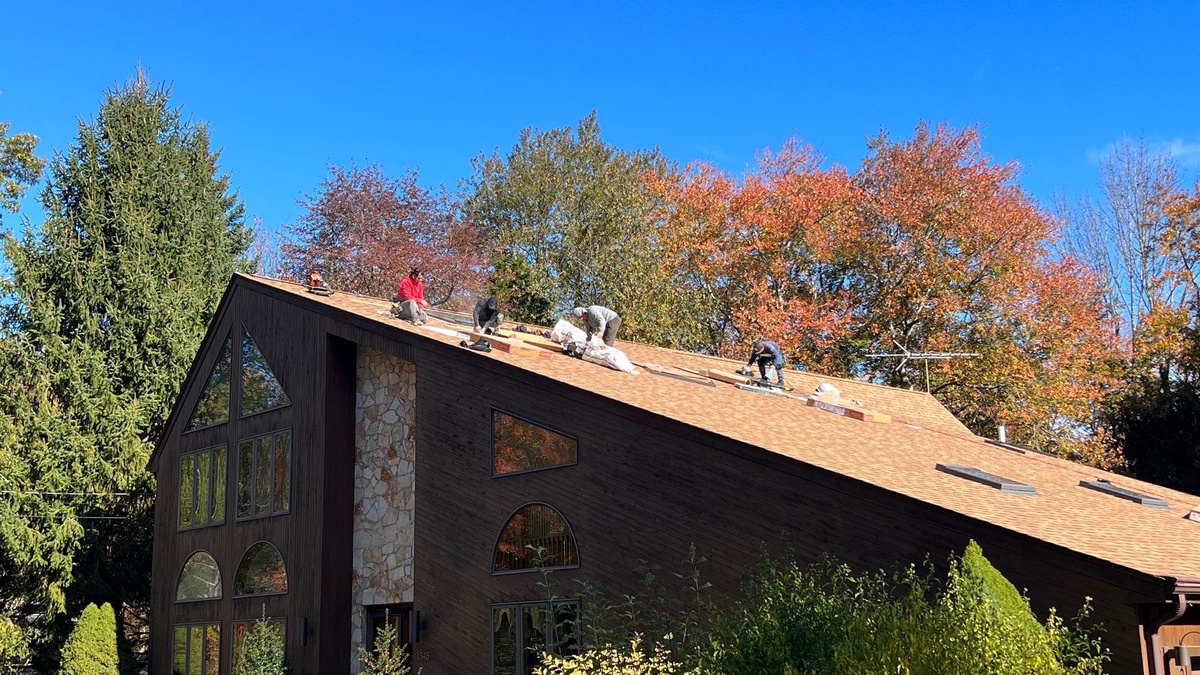 Contemporary East Greenwich RI home during skylight and roofing work