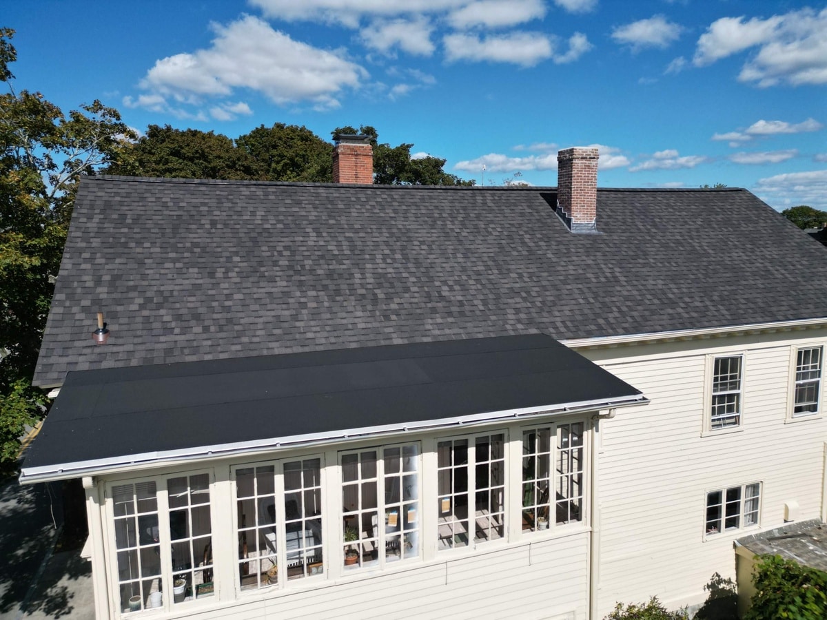 Warren, RI Roof Repair: CertainTeed Landmark PRO Espresso, Chimney Repointing & Low-Slope Membrane on Water Street