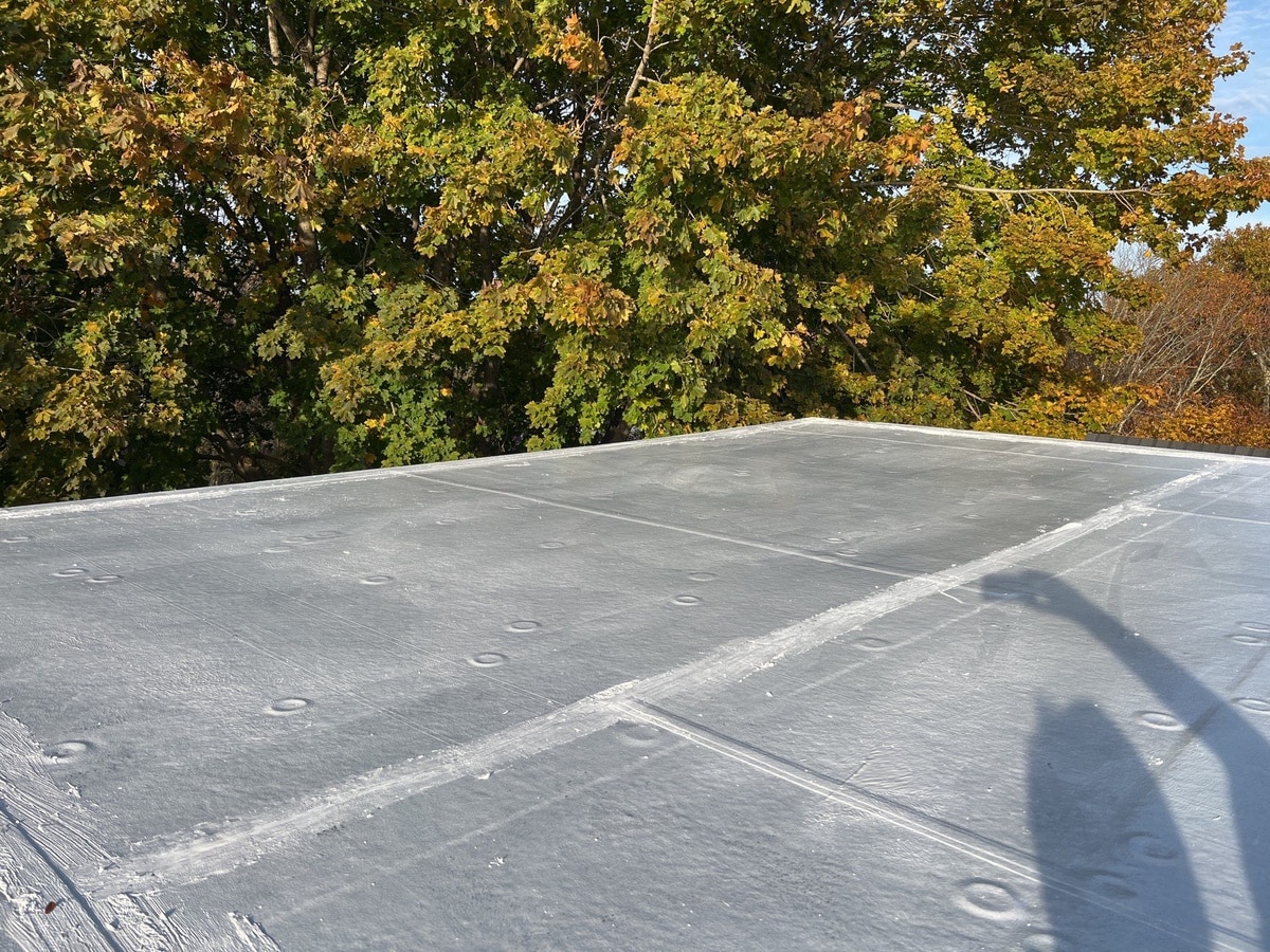 White silicone roof system over flat section, Westerly