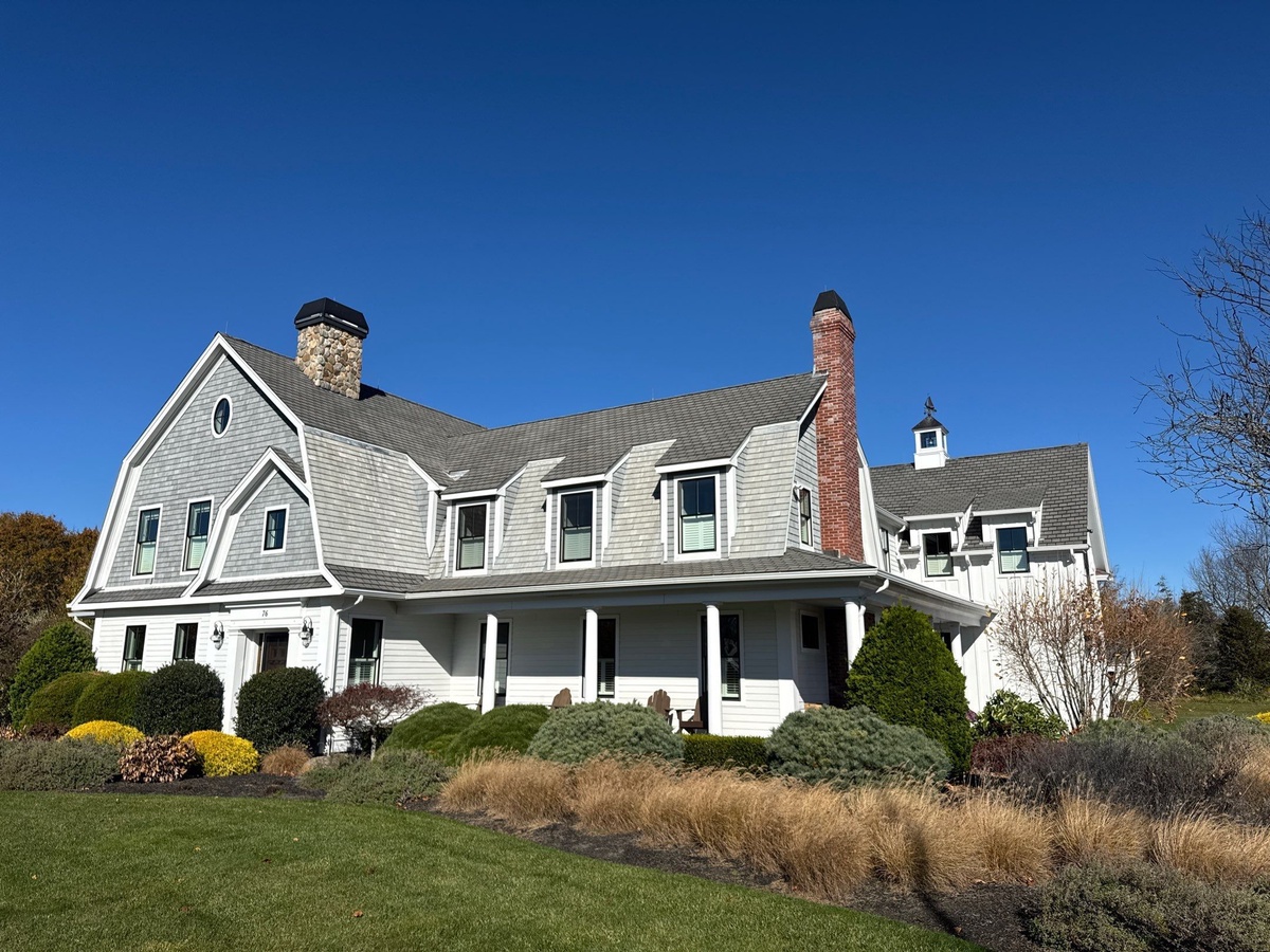 GAF Slateline shingle detail showing slate-look profile on North Kingstown pool house