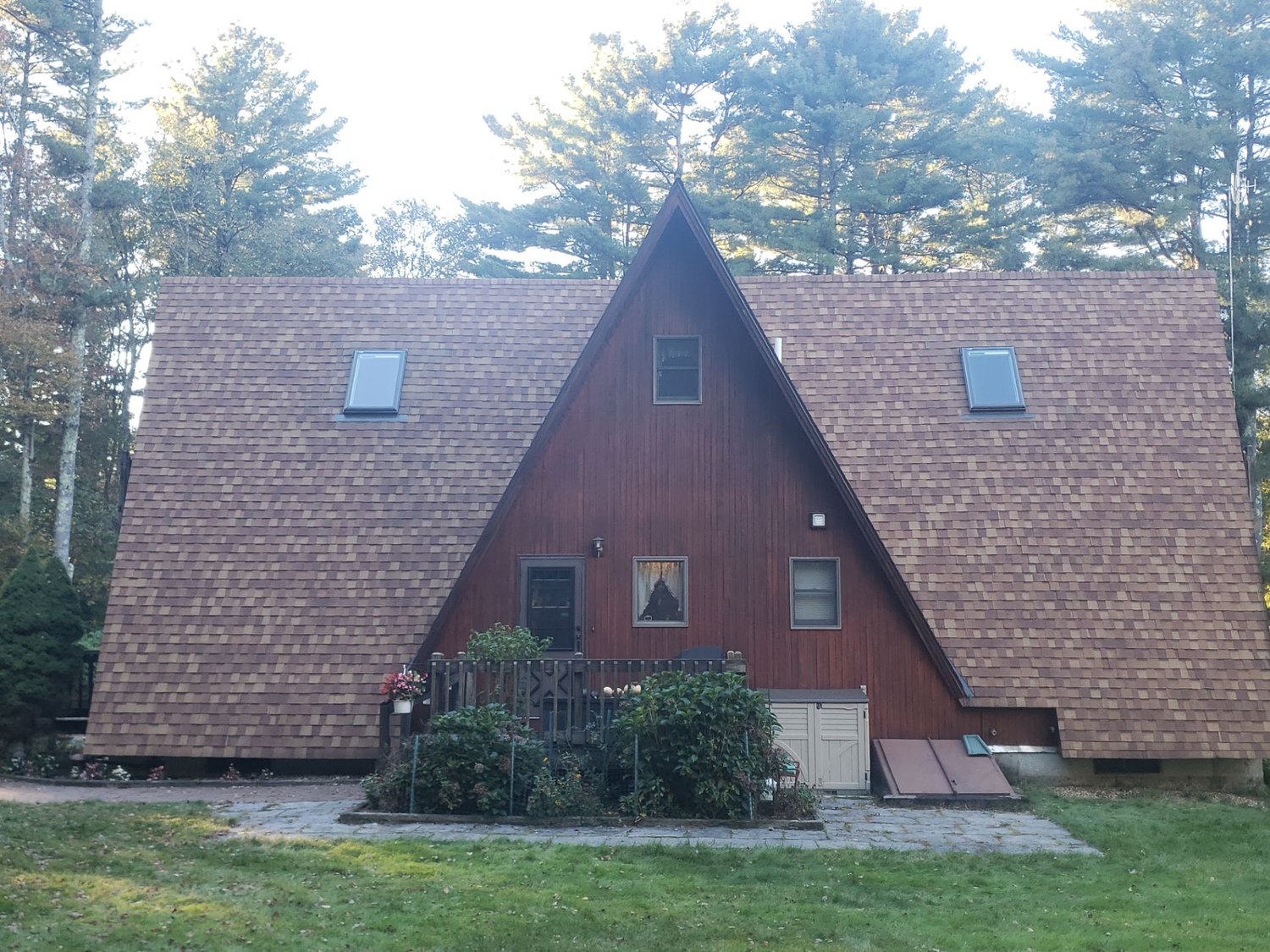 After — Why A-Frames Need Skylights: Four VELUX Units on a Clayville Cedar Roof