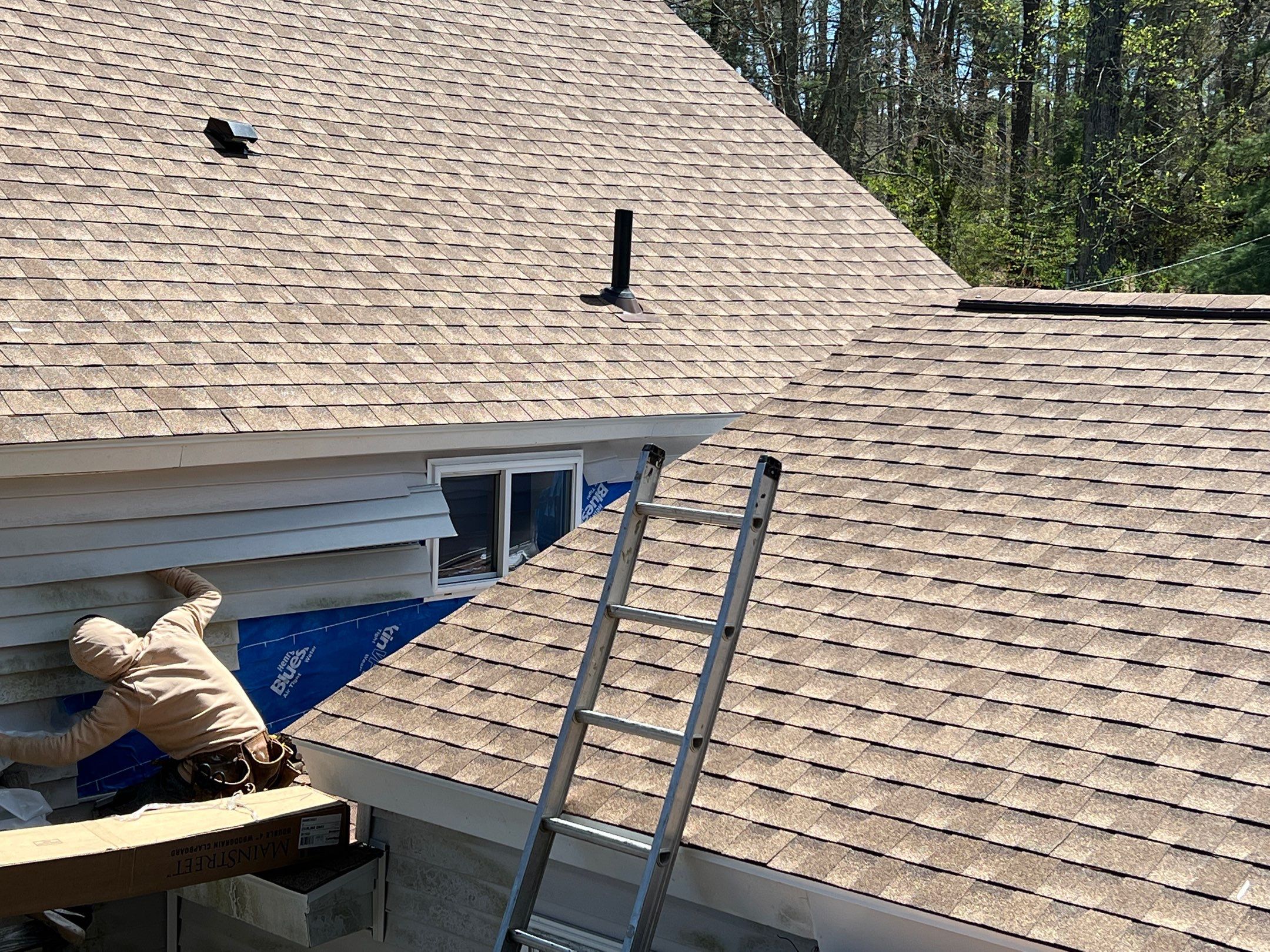 Modified bitumen flat roof and shingle transition detail Hopkinton Rhode Island