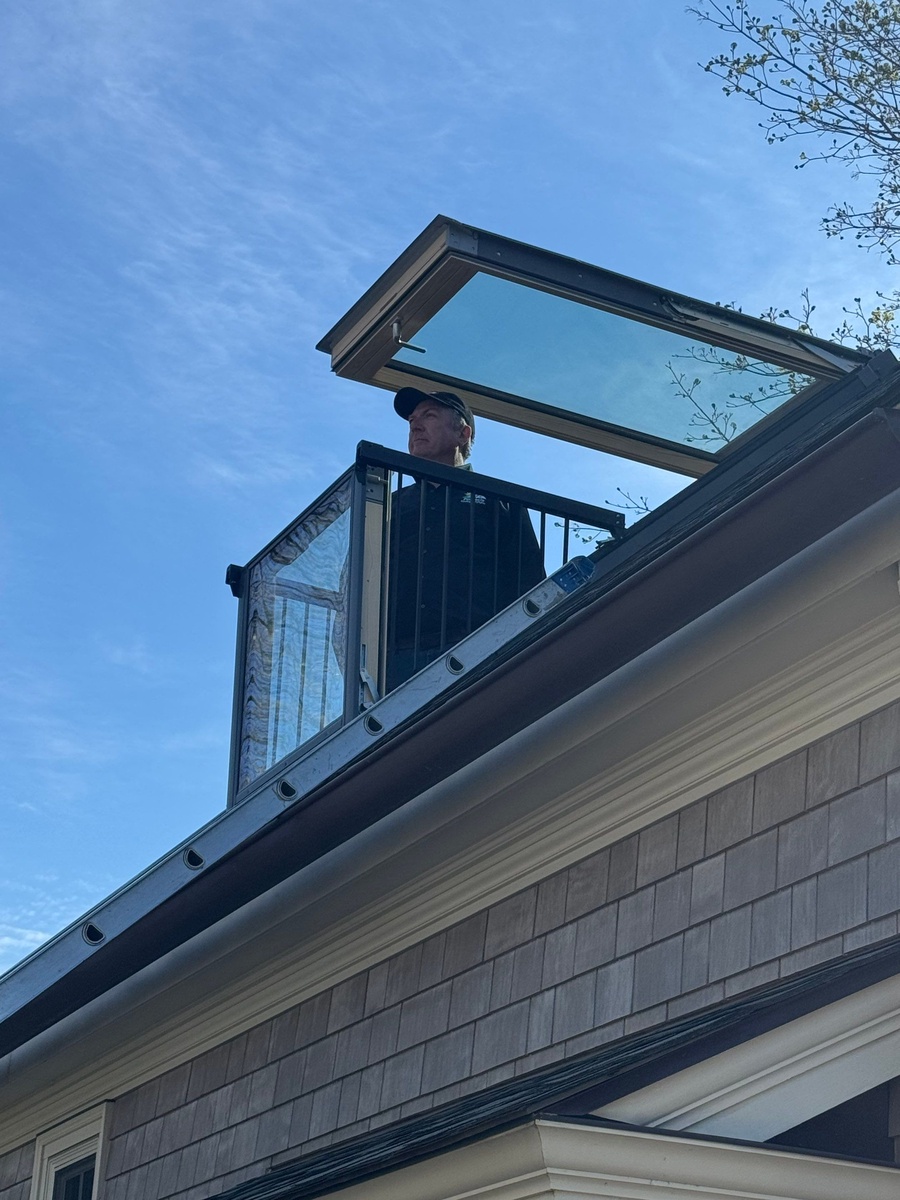 Showcase Project - VELUX Cabrio Balcony Jamestown RI - Close-up of the powder-coated aluminum exterior frame and weathertight gasket system
