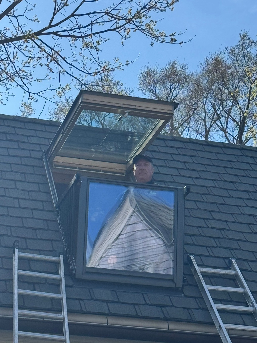 Showcase Project - VELUX Cabrio Balcony Jamestown RI - Roof preparation: opening cut into the existing roof deck for Cabrio framing