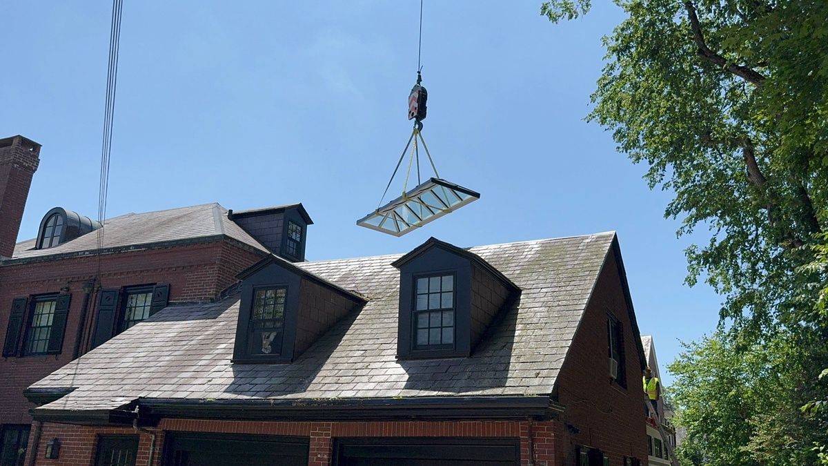 Showcase Project - VELUX Structural Skylight Providence RI - Side elevation showing the skylight's low profile on the roofline