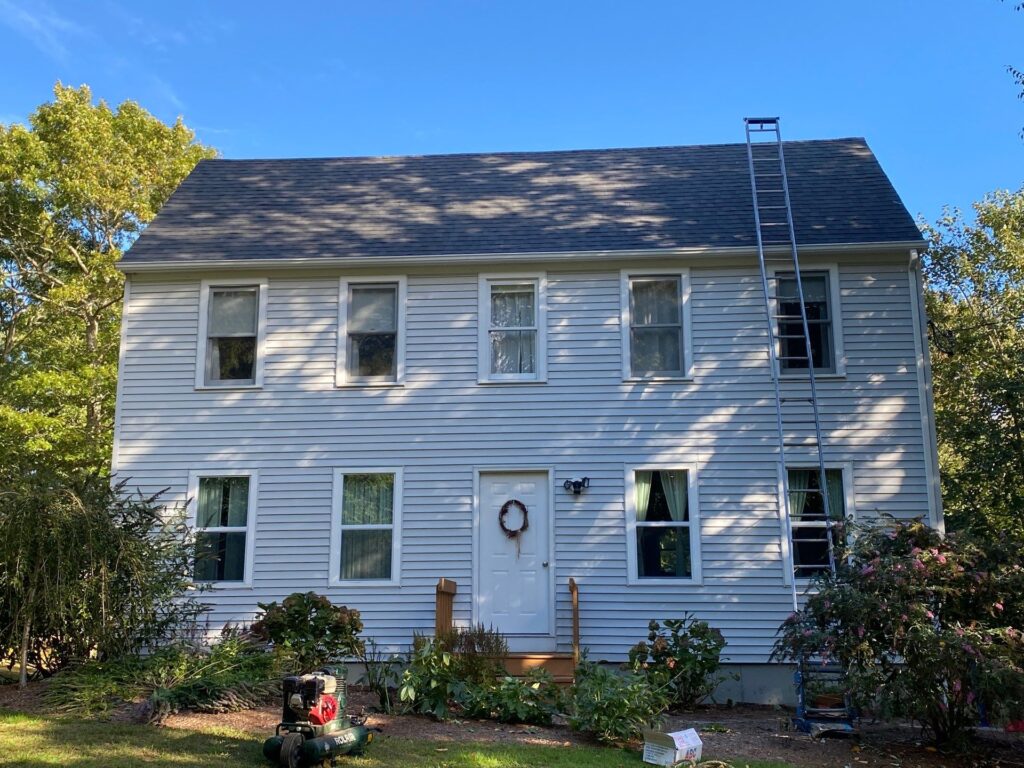 Roof replacement in Bradford, RI using CertainTeed Landmark Pewterwood shingles — Project #11756 by Pinnacle Roofing & Skylights