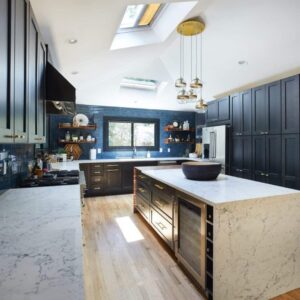 Bright kitchen with two Velux skylights installed in Woonsocket, RI